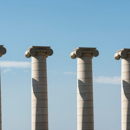 Barcelona (Catalunya, Spain): the hill of Montjuich: four columns