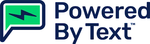 Powered By Text logo: A blue speech bubble with a green lightning bolt, alongside the text "Powered By Text".
